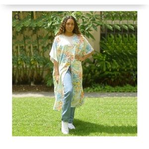 Multi Color Floral Open-Front Duster Kaftan (One Size Fits up to 3X) NWT